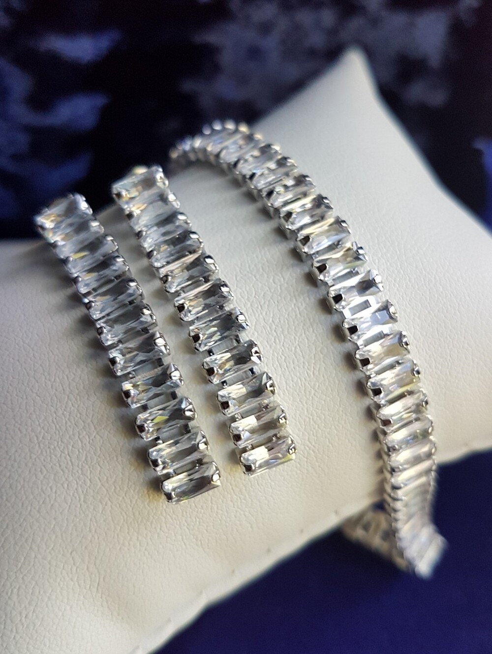 Swarovski Elements 925 Sterling Silver Baguette Tennis Bracelet Earrings SET NEW